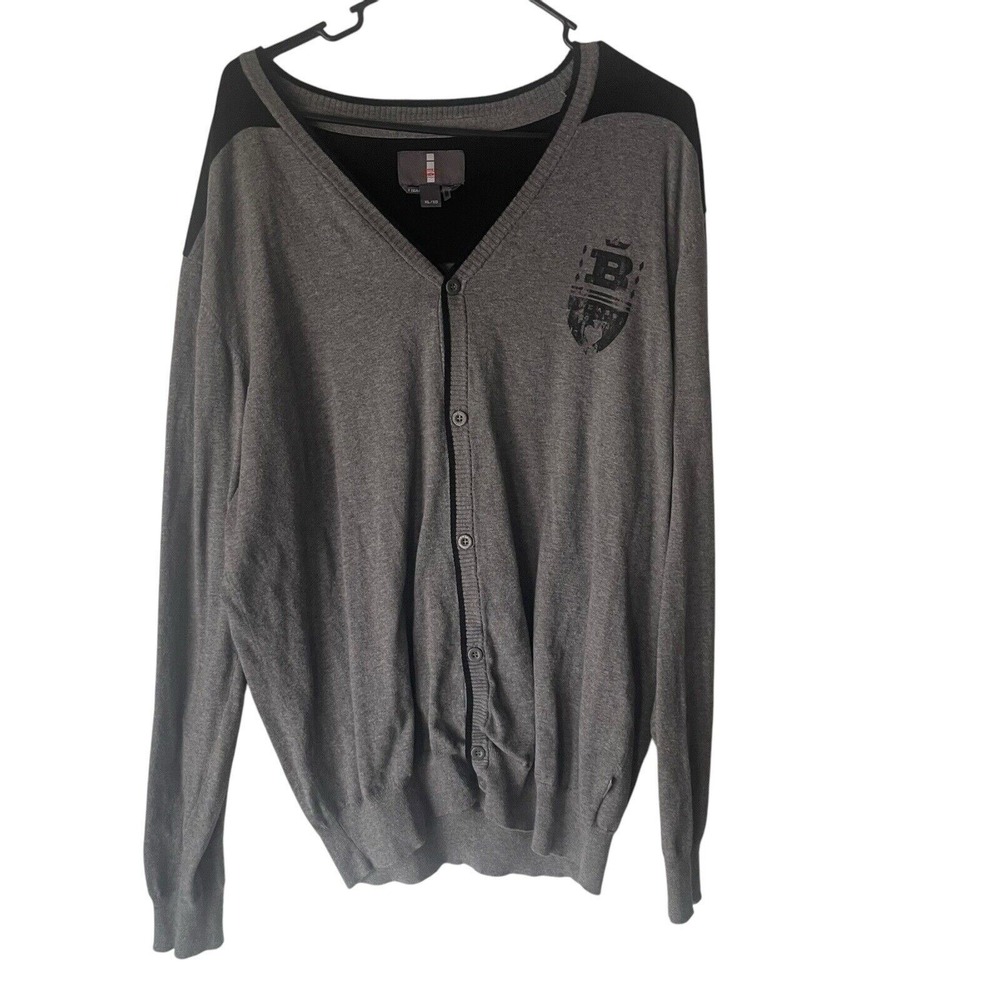 Buffalo David Bitton Mens XL Gray Black Colorblock Button Cardigan Sweater
